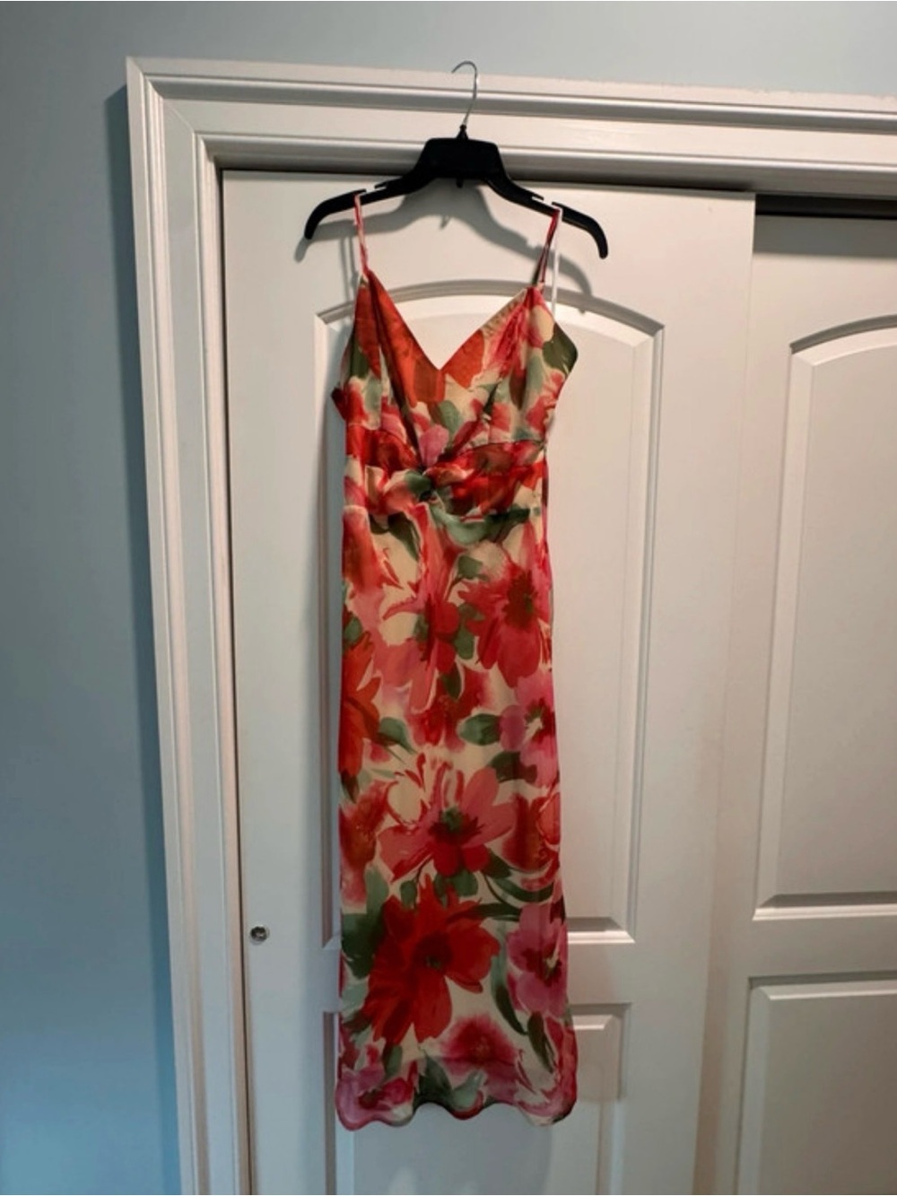 Lulu's Coral & Green Floral Slip Midi Dress